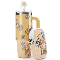 Gobelet Winnie l'Ourson en acier inoxydable avec paille et pochette