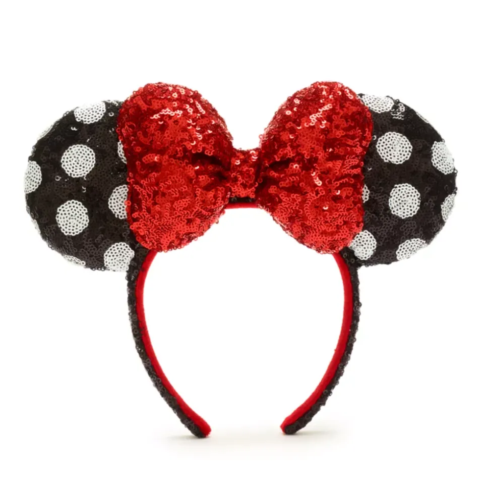 Walt Disney World Serre-tête à oreilles de Minnie avec sequins rouges, noirs et blancs pour adultes